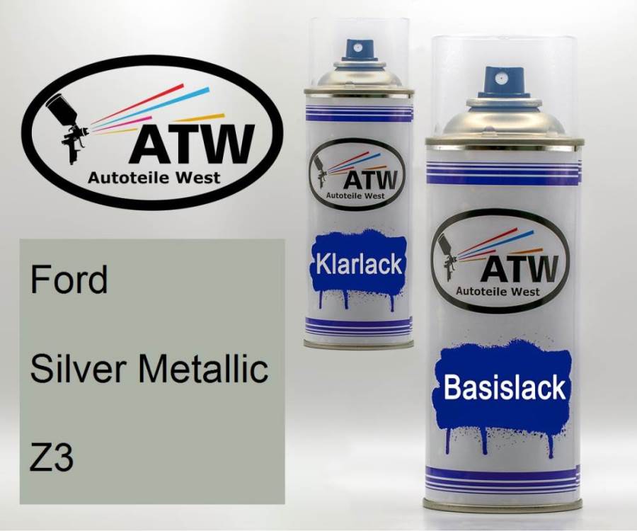 Ford, Silver Metallic, Z3: 400ml Sprühdose + 400ml Klarlack - Set, von ATW Autoteile West.